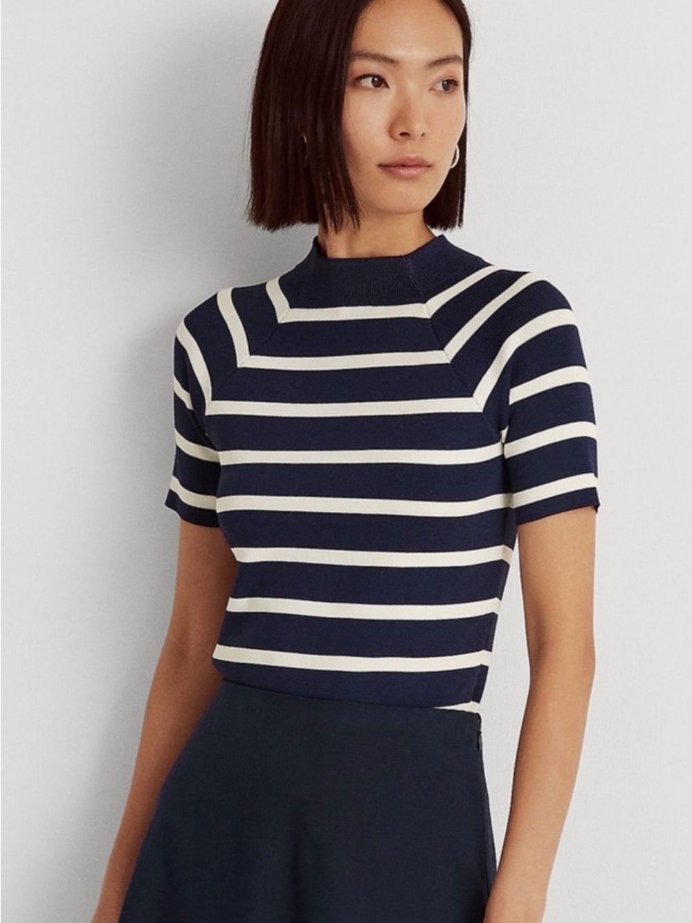 Ralph Lauren Navy and White Striped Short-Sleeve Top